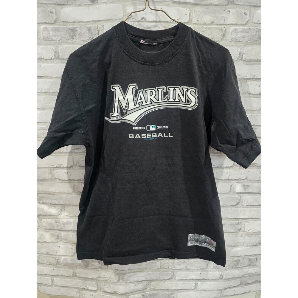 Majestic Florida Marlins T-shirt XL Heavy Cotton 2003 Black Gray Crew Neck